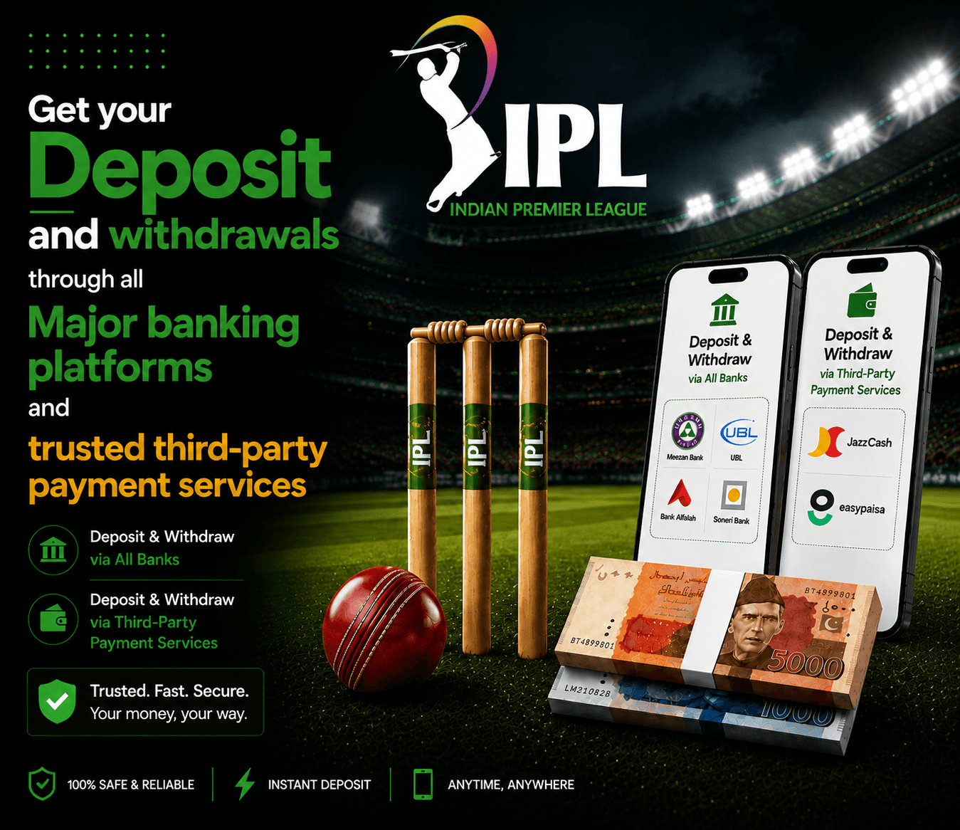 Deposit with EasyPaisa or JazzCash for IPL Betting