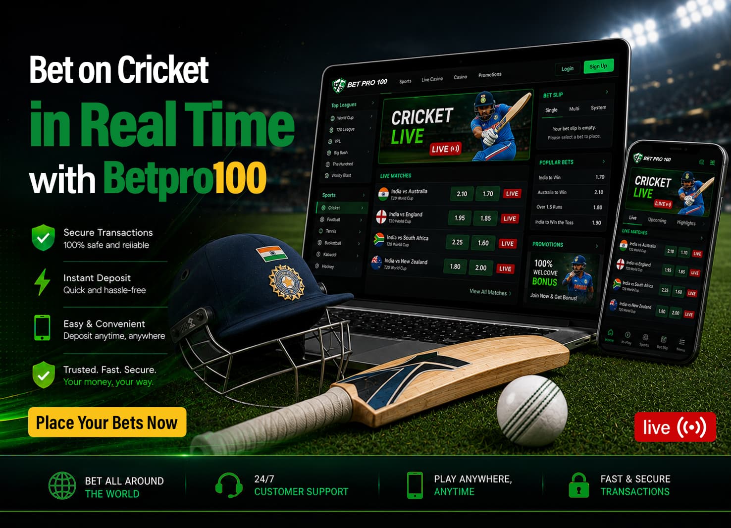 Bet on Cricket in Real Time with BetPro100