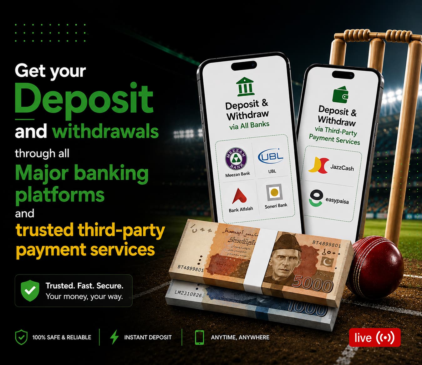 Deposits and Withdrawals EasyPaisa and JazzCash Live Betting
